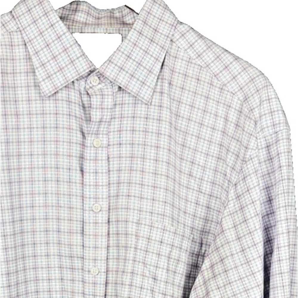 Hart Schaffner Marx Dress Shirt Mens 17.5 34 Pima Cotton Non Iron Plaid Purple